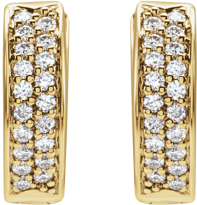 14K Gold Round Natural Diamond Accented Hinged Hoop Earrings – 1.2mm Stones - Yellow Gold - view 2