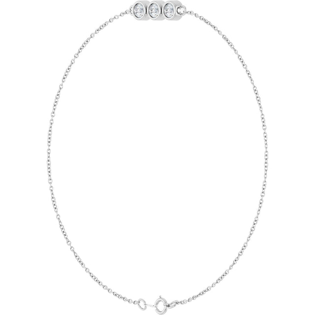 14K Gold Round Lab-Grown Diamond Accented Link Bracelet – 3mm Stones - White Gold - view 2