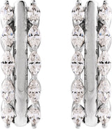 14K Gold Marquise Natural Diamond Accented U-Hoop Earrings - White Gold - view 2