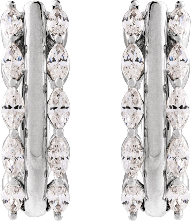 14K Gold Marquise Natural Diamond Accented U-Hoop Earrings - White Gold - view 2