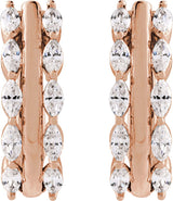 14K Gold Marquise Natural Diamond Accented U-Hoop Earrings - Rose Gold - view 2