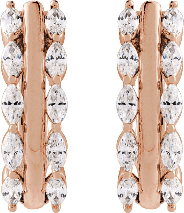 14K Gold Marquise Natural Diamond Accented U-Hoop Earrings - Rose Gold - view 2