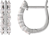 14K Gold Marquise Natural Diamond Accented U-Hoop Earrings - White Gold