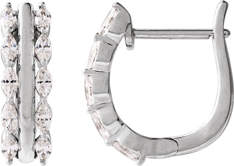 14K Gold Marquise Natural Diamond Accented U-Hoop Earrings - White Gold