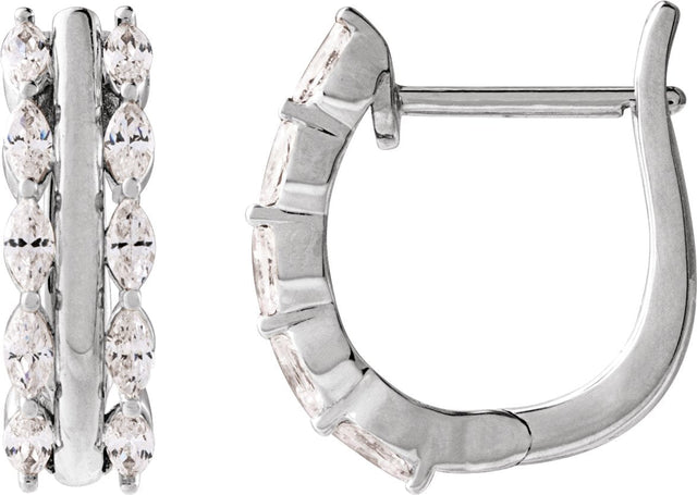 14K Gold Marquise Natural Diamond Accented U-Hoop Earrings - White Gold