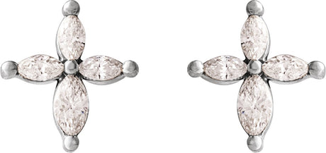 Platinum Marquise Natural Diamond Accented Cross Earrings - view 2