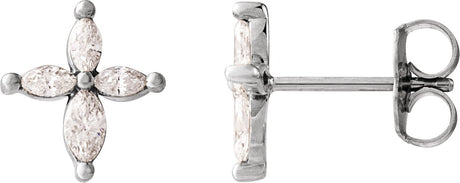 Platinum Marquise Natural Diamond Accented Cross Earrings
