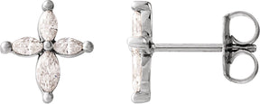 14K Gold Marquise Natural Diamond Accented Cross Earrings - White Gold