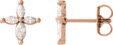 14K Gold Marquise Natural Diamond Accented Cross Earrings - Rose Gold