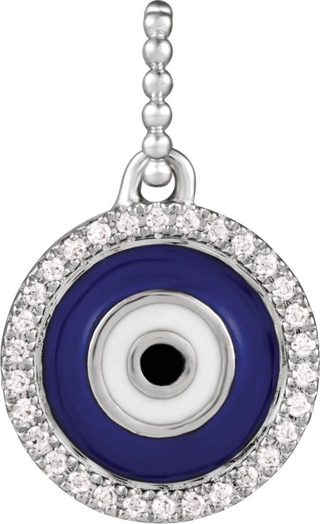14K Gold Accented Evil Eye Pendant - White Gold