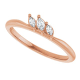 14K Gold Marquise Natural Diamond Three-Stone Ring - Rose Gold - view 5