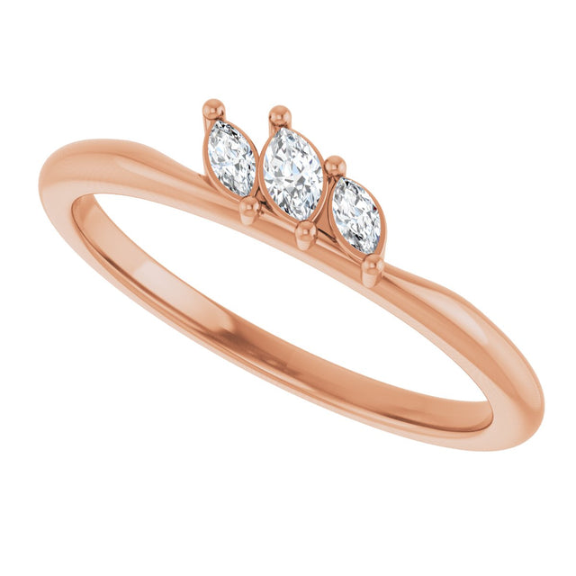 14K Gold Marquise Natural Diamond Three-Stone Ring - Rose Gold - view 5