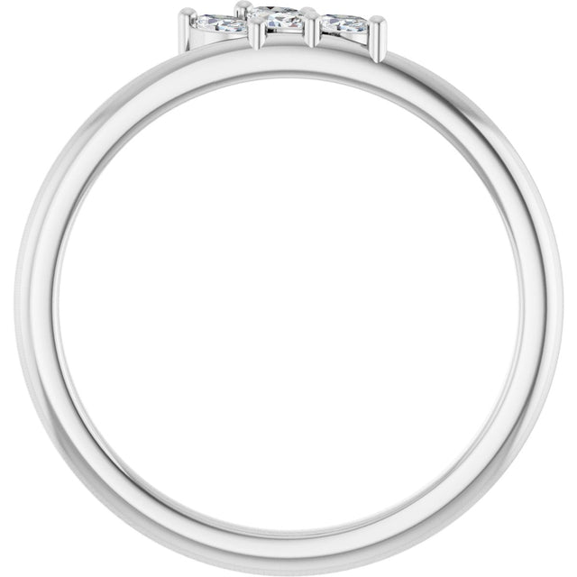 14K Gold Marquise Natural Diamond Three-Stone Ring - White Gold - view 2