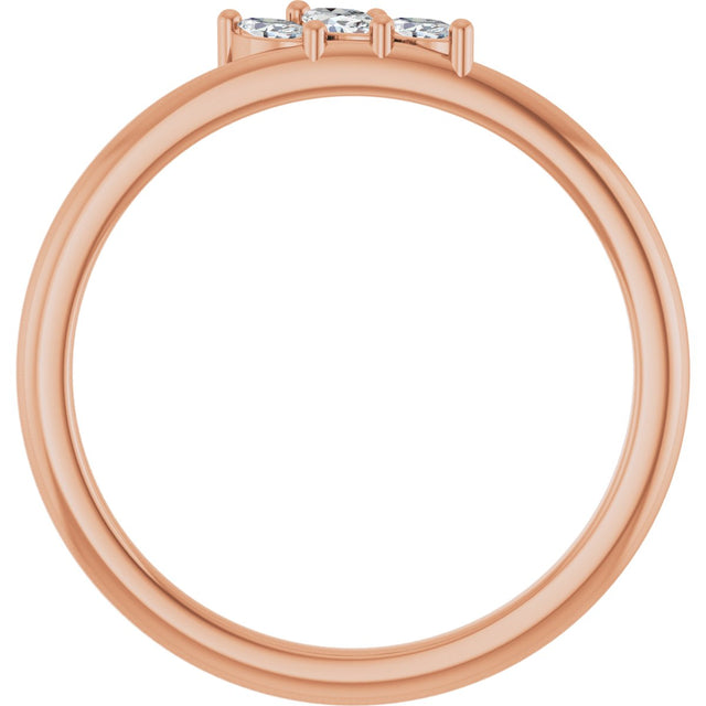 14K Gold Marquise Natural Diamond Three-Stone Ring - Rose Gold - view 2