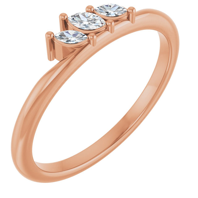 14K Gold Marquise Natural Diamond Three-Stone Ring - Rose Gold