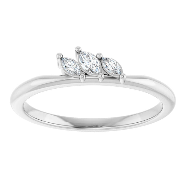 14K Gold Marquise Natural Diamond Three-Stone Ring - White Gold - view 3