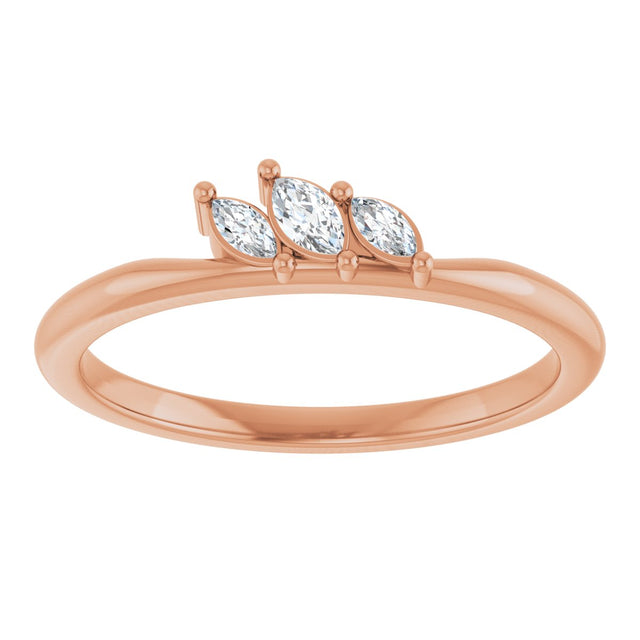 14K Gold Marquise Natural Diamond Three-Stone Ring - Rose Gold - view 3