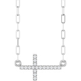 14K Gold Round Natural Diamond Accented Sideways Cross Necklace – 19.3x10.8mm - White Gold