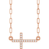 14K Gold Round Natural Diamond Accented Sideways Cross Necklace – 19.3x10.8mm - Rose Gold