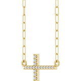14K Gold Round Natural Diamond Accented Sideways Cross Necklace – 19.3x10.8mm - Yellow Gold - view 2