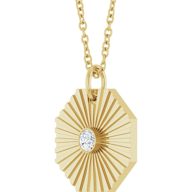 14K Gold Round Natural Diamond Medallion Necklace or Pendant - Yellow Gold - view 2