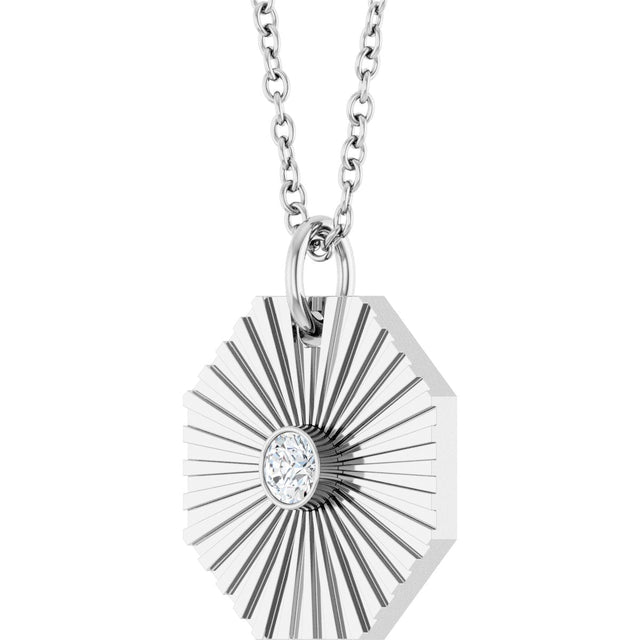 14K Gold Round Natural Diamond Medallion Necklace or Pendant - White Gold - view 2