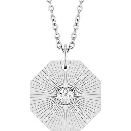 14K Gold Round Natural Diamond Medallion Necklace or Pendant - White Gold