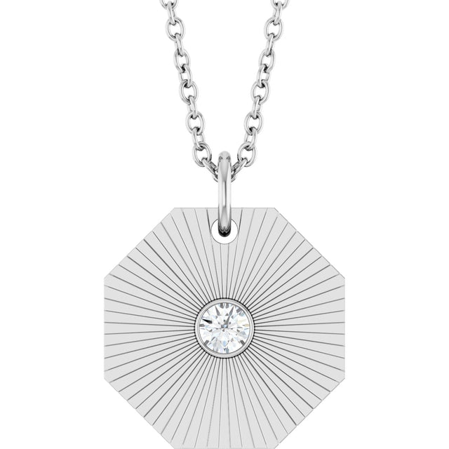14K Gold Round Natural Diamond Medallion Necklace or Pendant - White Gold