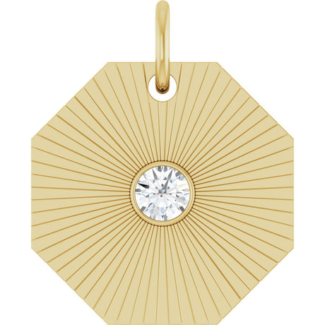 14K Gold Round Natural Diamond Medallion Necklace or Pendant - Yellow Gold