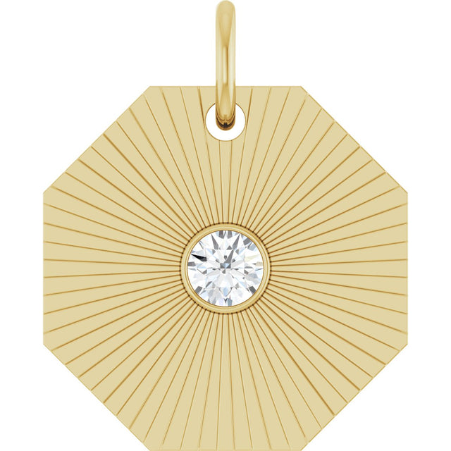 14K Gold Round Natural Diamond Medallion Necklace or Pendant - Yellow Gold