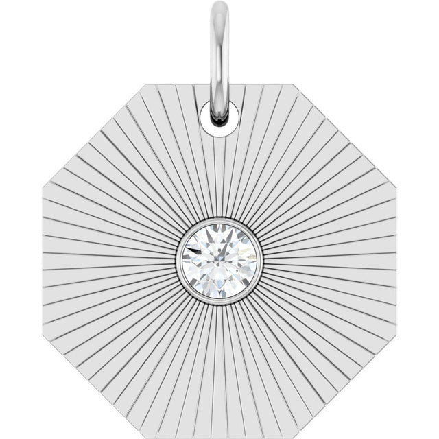 14K Gold Round Natural Diamond Medallion Necklace or Pendant - White Gold