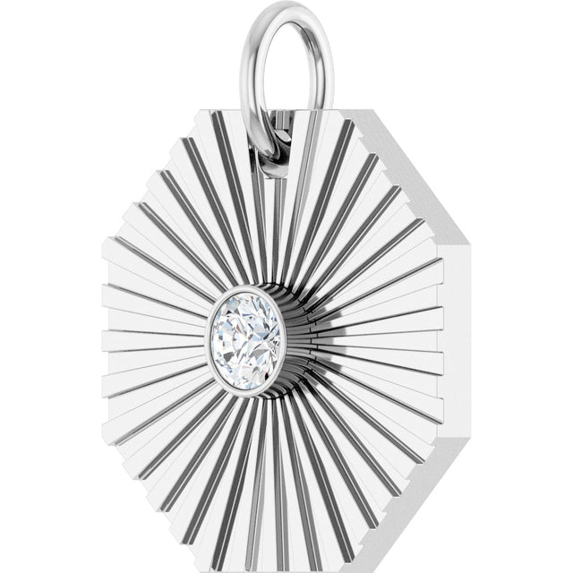 14K Gold Round Natural Diamond Medallion Necklace or Pendant - White Gold - view 2
