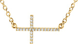 14K Gold Round Natural Diamond Sideways Cross Necklace - Yellow Gold