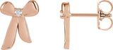 14K Gold Round Natural Diamond Accented Bow Earrings - Rose Gold