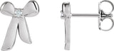 14K Gold Round Natural Diamond Accented Bow Earrings - White Gold
