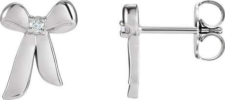 14K Gold Round Natural Diamond Accented Bow Earrings - White Gold