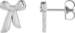 Platinum Round Natural Diamond Accented Bow Earrings