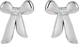Platinum Round Natural Diamond Accented Bow Earrings - view 2