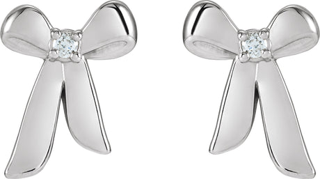 Platinum Round Natural Diamond Accented Bow Earrings - view 2