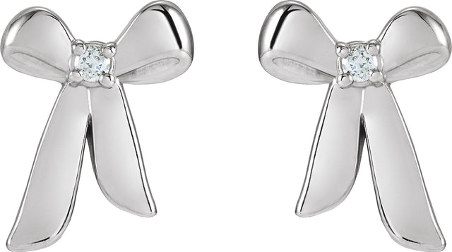 Platinum Round Natural Diamond Accented Bow Earrings - view 2