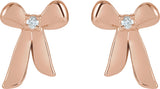 14K Gold Round Natural Diamond Accented Bow Earrings - Rose Gold - view 2
