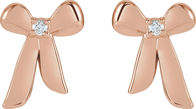 14K Gold Round Natural Diamond Accented Bow Earrings - Rose Gold - view 2