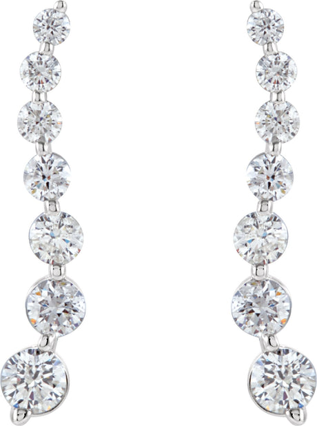 14K Gold Round Natural Diamond Journey Earrings – 3-3.4mm Stones - White Gold - view 2