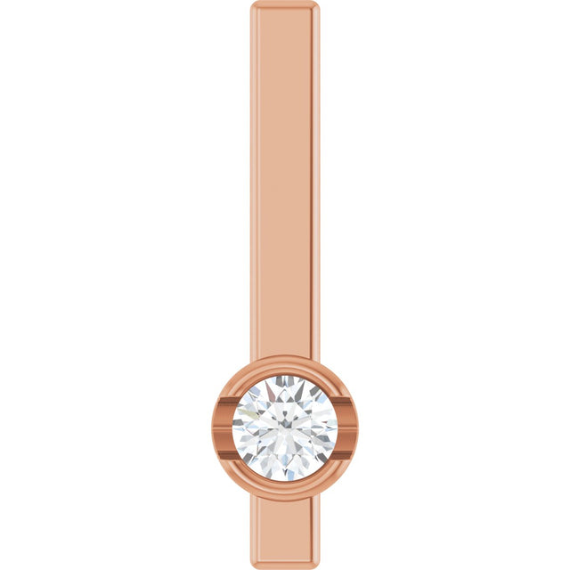 14K Gold Round Natural Diamond Solitaire Bar Necklace or Pendant - Rose Gold