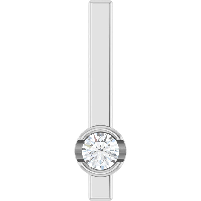14K Gold Round Natural Diamond Solitaire Bar Necklace or Pendant - White Gold