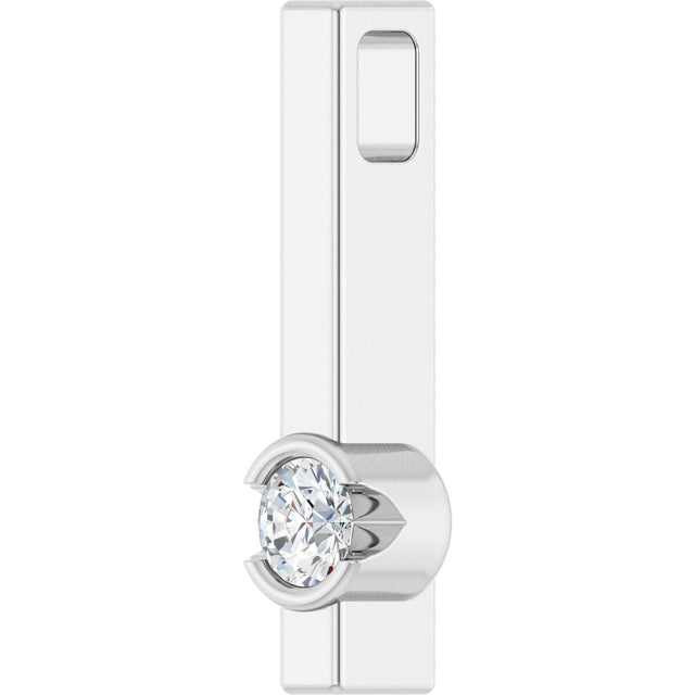 Platinum Round Natural Diamond Solitaire Bar Necklace or Pendant - view 3