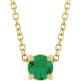 14K Gold Round Natural Emerald Solitaire Slide Necklace or Pendant - Yellow Gold