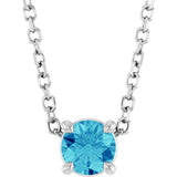 14K Gold Round Natural Blue Zircon Solitaire Slide Necklace or Pendant - White Gold