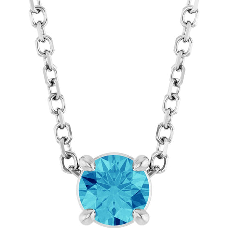 14K Gold Round Natural Blue Zircon Solitaire Slide Necklace or Pendant - White Gold