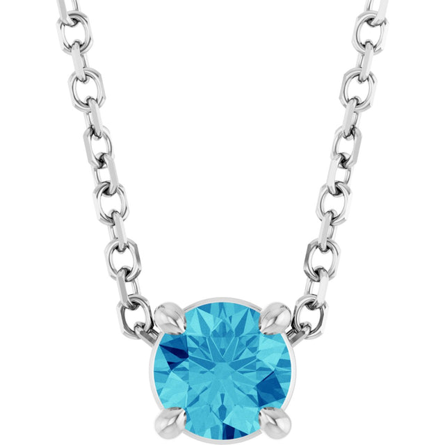 Platinum Round Natural Blue Zircon Solitaire Slide Necklace or Pendant